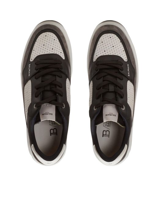 Balmain Black & White B Court Flip Leather & Suede Trainers for men