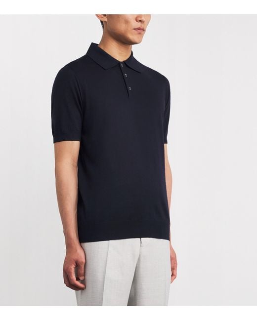 Isaia Blue Cashmere-Silk Knit Polo Shirt for men