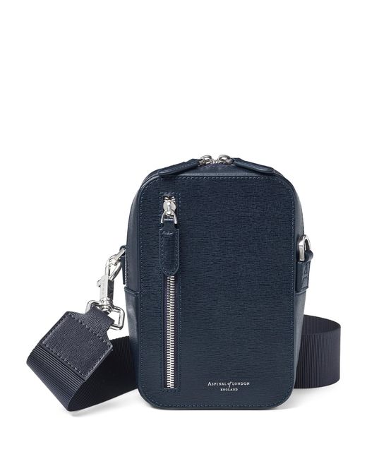 Aspinal Blue Leather Reporter North South Cross-Body Bag for men