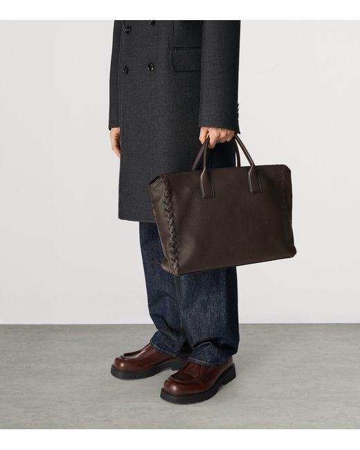 Bottega Veneta Black Large Grained Leather Interview Briefcase for men