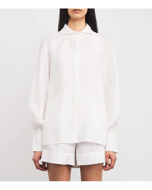 Eleventy White Linen Long-Sleeve Shirt
