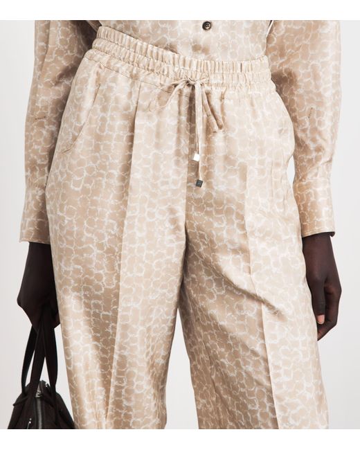 Kiton Natural Silk Printed Pleated Drawstring Trousers