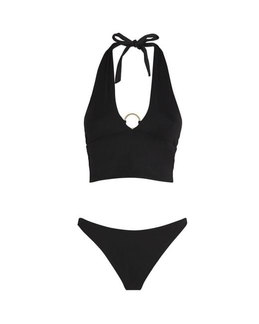 ‎Taller Marmo Black Ring-Gathered Crocodile Bikini