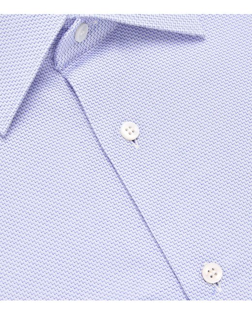 Brioni Blue Cotton Micro-Houndstooth Shirt for men