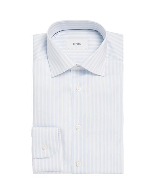Eton of Sweden White Cotton Twill Stripe Slim Shirt for men
