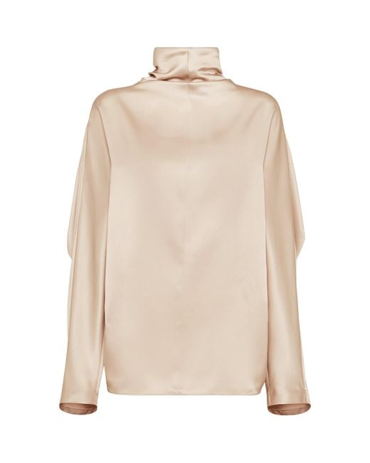 Brunello Cucinelli Natural Silk High-Neck Blouse
