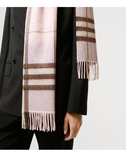 Burberry Pink Cashmere Embellished Check Scarf