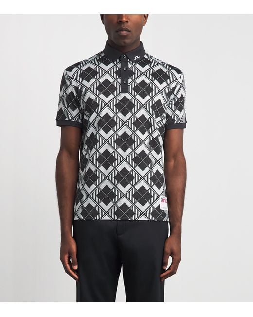 J.Lindeberg Black 30Y Tour Tech Argyle Polo Shirt for men