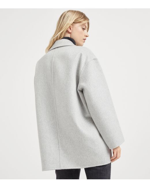 Brunello Cucinelli White Cashmere Double-Breasted Peacoat