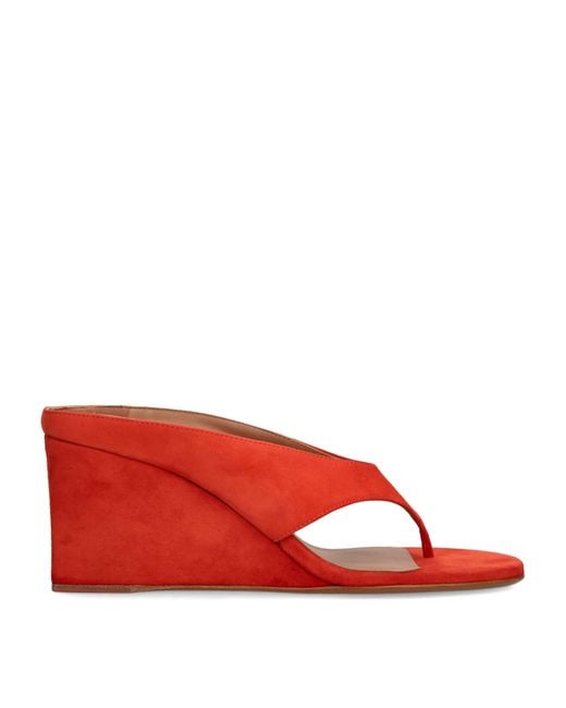 Alaïa Red Suede Cube Wedge Sandals 75