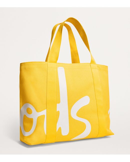 Harrods Yellow Medium Cotton Logo Tote Bag