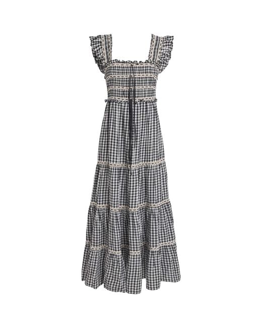 Rixo Gray Cotton Check Chandra Midi Dress