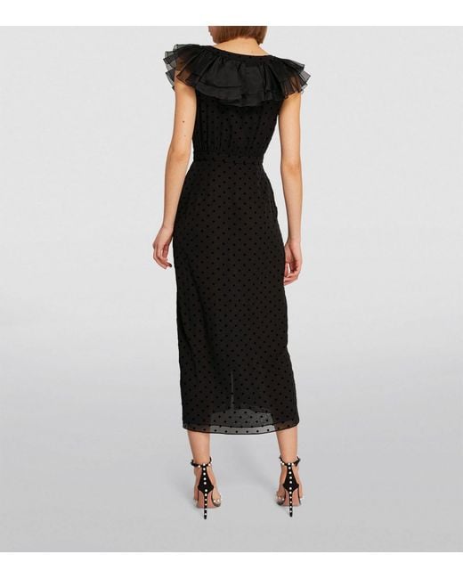 Alessandra Rich Black Silk Polka-dot Midi Dress