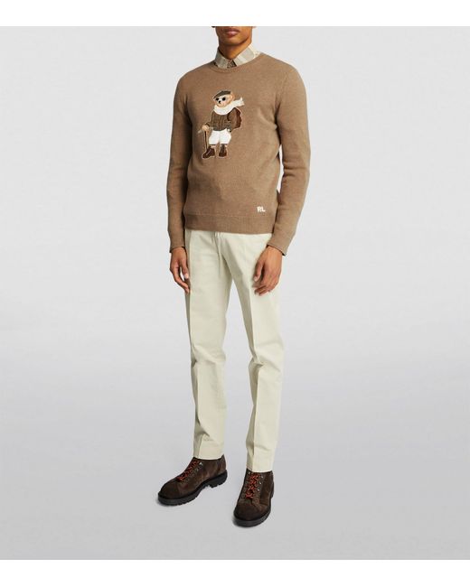 Ralph Lauren Purple Label Brown Cashmere Polo Bear Sweater for men