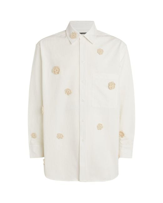 Song For The Mute White Floral-embroidered Long-sleeve Shirt for men