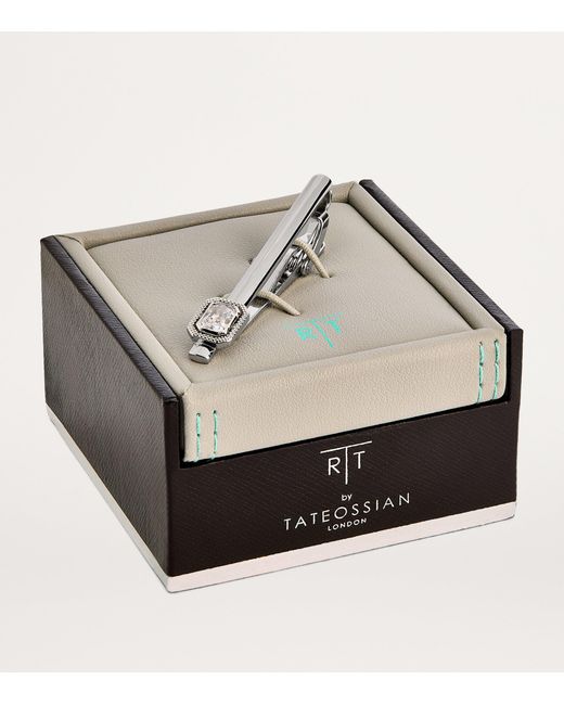 Tateossian Metallic Rhodium-Plated And Cubic Zirconia Halo Tie Clip for men