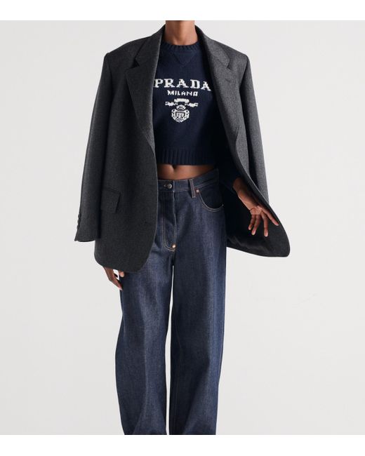 Prada Blue Wool-Cashmere Logo Sweater