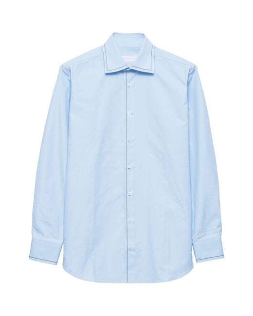 Prada Blue Cotton Tipped Shirt for men
