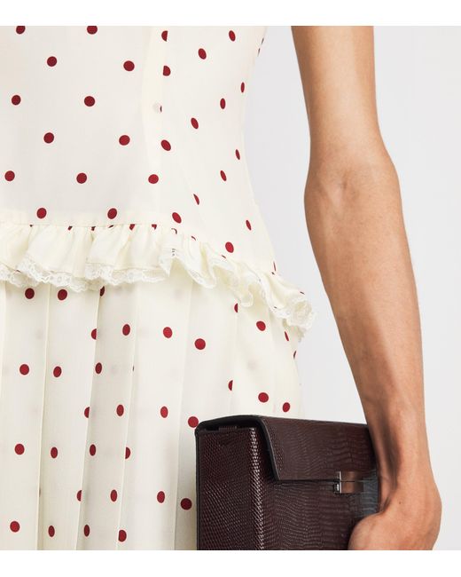 Alessandra Rich White Silk Polka Dot Midi Dress