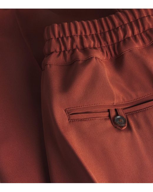 Kiton Red Stretch-Silk Pleated Trousers