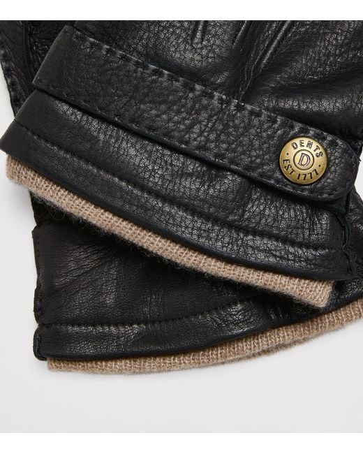 Dents Black Deerskin-Cashmere Gloucester Gloves for men