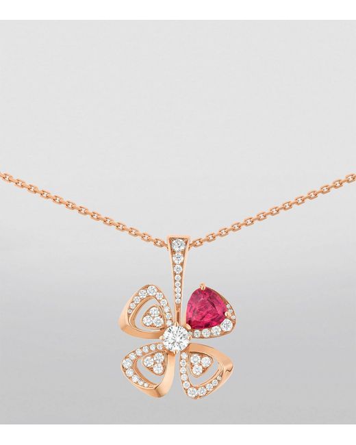 BVLGARI Pink Rose Gold, Diamond And Rubellite Fiorever Necklace