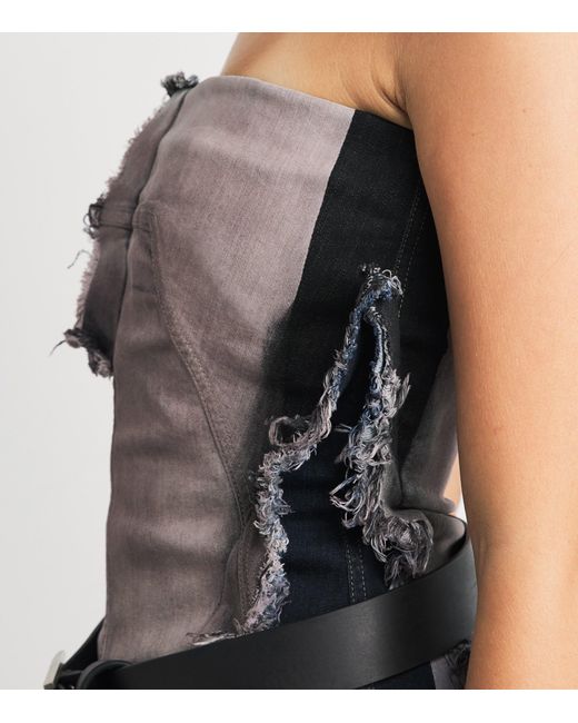 Rick Owens Gray Frayed Denim Bustier Top