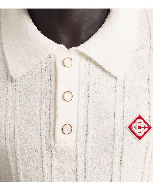Casablanca White Boucle Long-Sleeve Polo Sweater for men