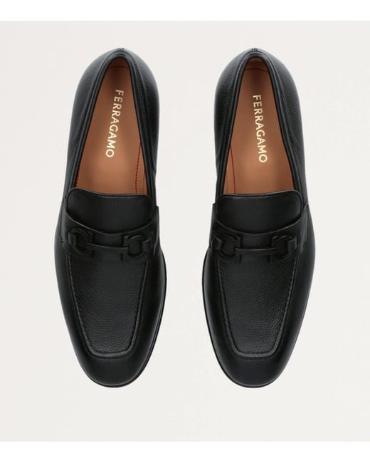 Ferragamo Black Leather Foster Gancho Loafers