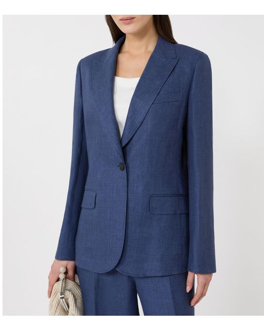 Weekend by Maxmara Blue Linen Single-Breasted Blazer