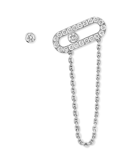 Messika White Move Uno And Diamond Asymmetric Earrings