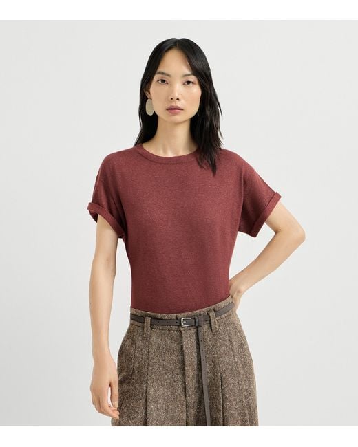 Brunello Cucinelli Red Cashmere-Silk-Blend Sparkling T-Shirt