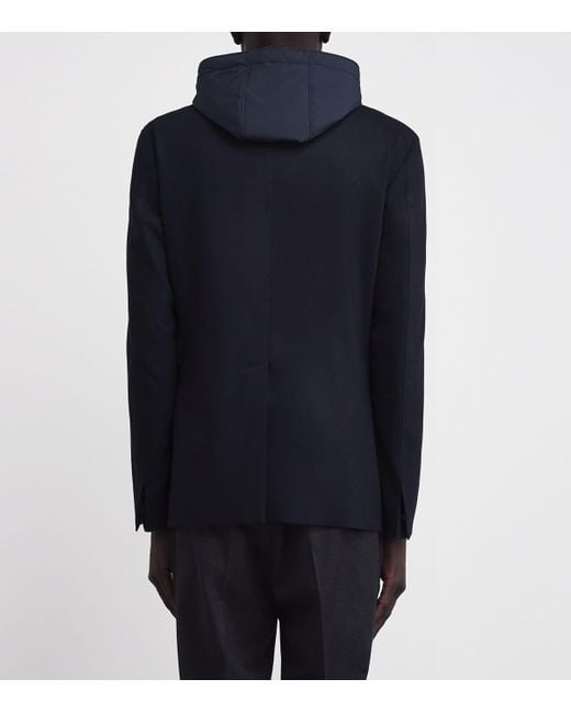Corneliani Blue Hooded Wool-Blend Blazer for men
