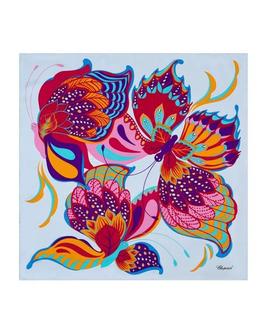 Chopard Blue Silk Butterfly Print Scarf