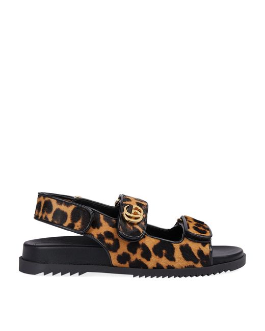 Gucci Black Animal Print Double G Sandals