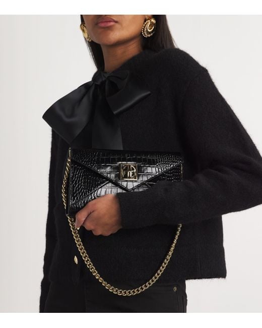 Anine Bing Small CrocEmbossed Elly Clutch in Black Lyst