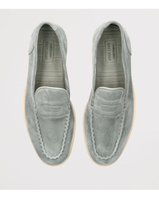 John Lobb Gray Suede Pace Loafers for men