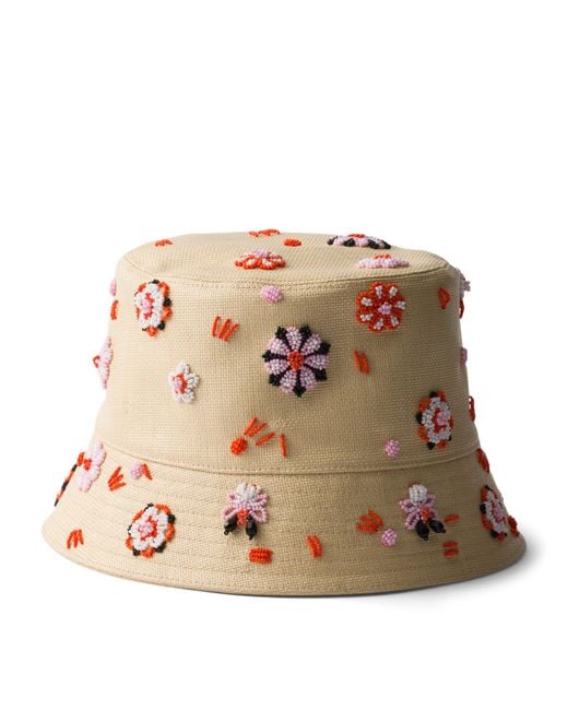 Prada Brown Floral Beaded Bucket Hat