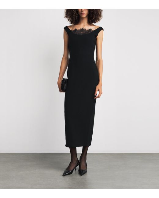 Roland Mouret Black Wool-Lace Midi Dress