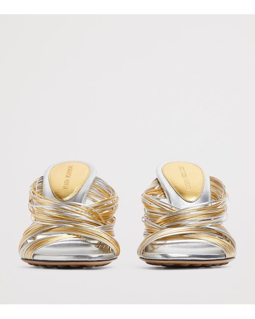 Bottega Veneta Metallic Leather Rana Tubular Mules 90
