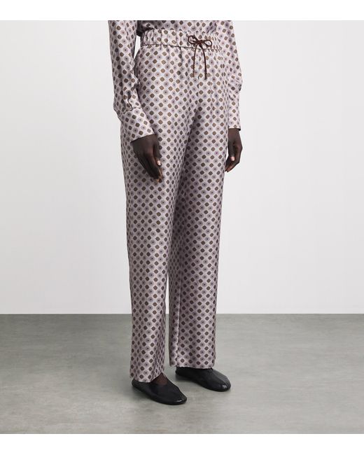 Colombo Gray Silk Printed Trousers
