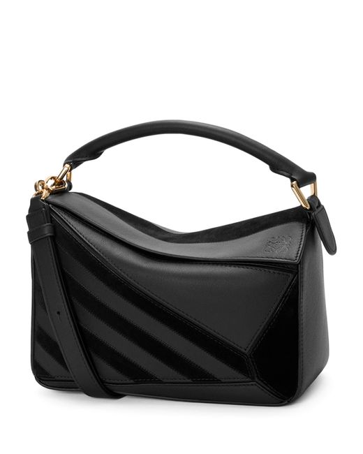 Loewe Black Small Leather Stripe Puzzle Edge Top-Handle Bag