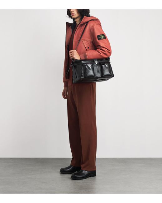 Stone Island Red Leather Jacket for men