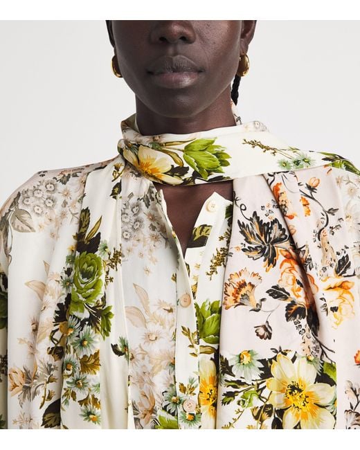 Acne Metallic Silk Floral Tie-Neck Midi Dress