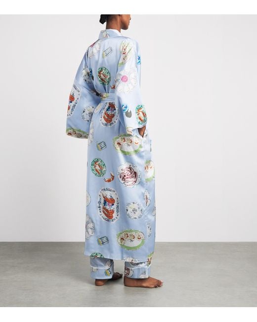 Olivia Von Halle Blue Silk Queenie Cadiz Seafood Night Robe