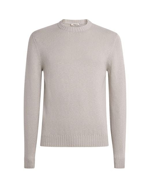FIORONI CASHMERE Gray Cotton Crew-Neck Sweater for men