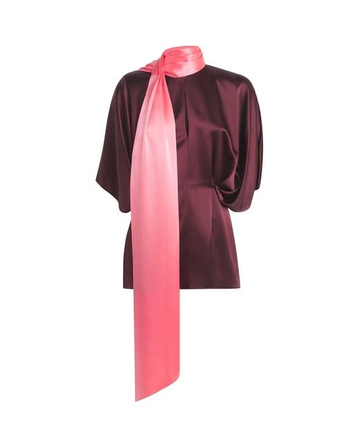 Roksanda Red Tie-Neck Satin Luma Blouse