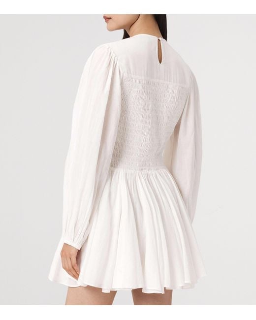 AllSaints White Smocked Chia Mini Dress