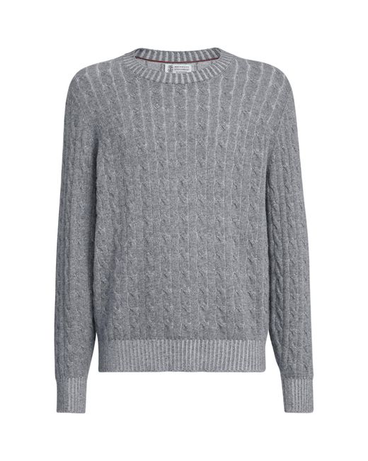 Brunello Cucinelli Gray Cashmere Cable-Knit Sweater for men