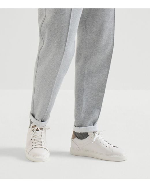 Brunello Cucinelli White Leather Lace-Up Sneakers for men